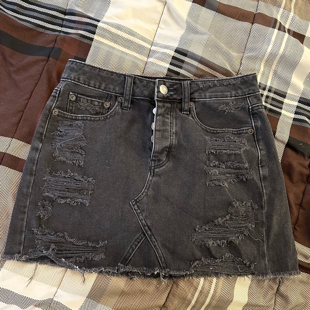 American Eagle Distressed Black Denim Mini Skirt